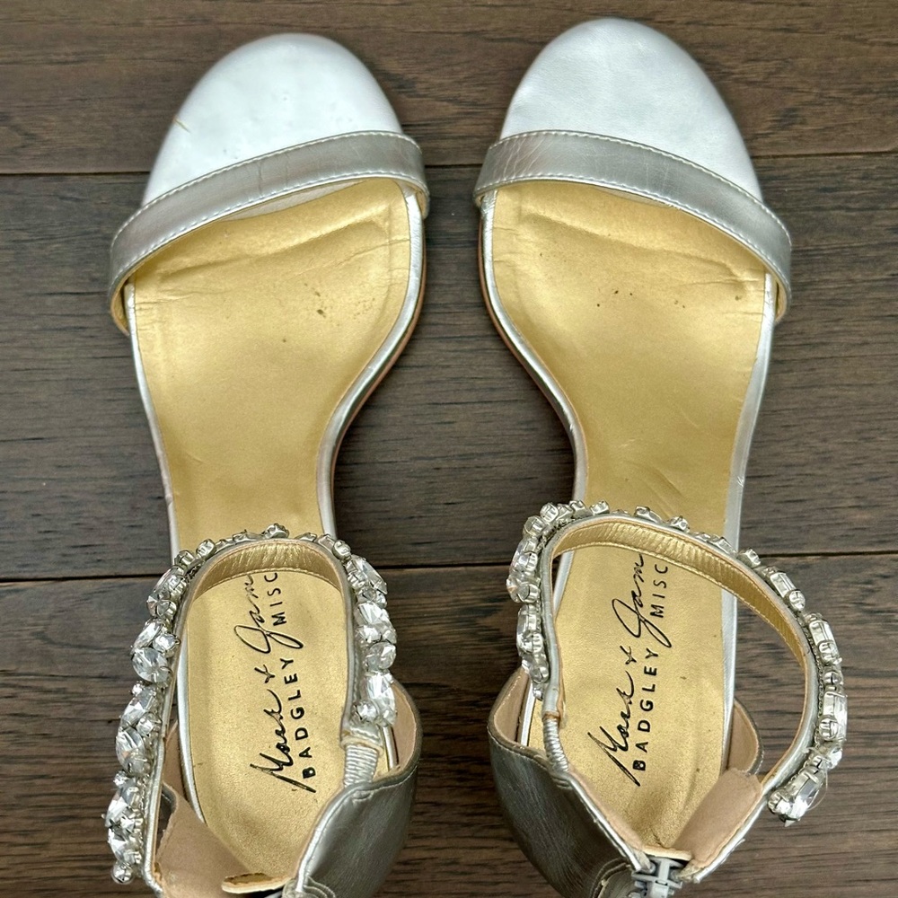 Badgley Mischka Silver Crystal Ankle Strap Sandals